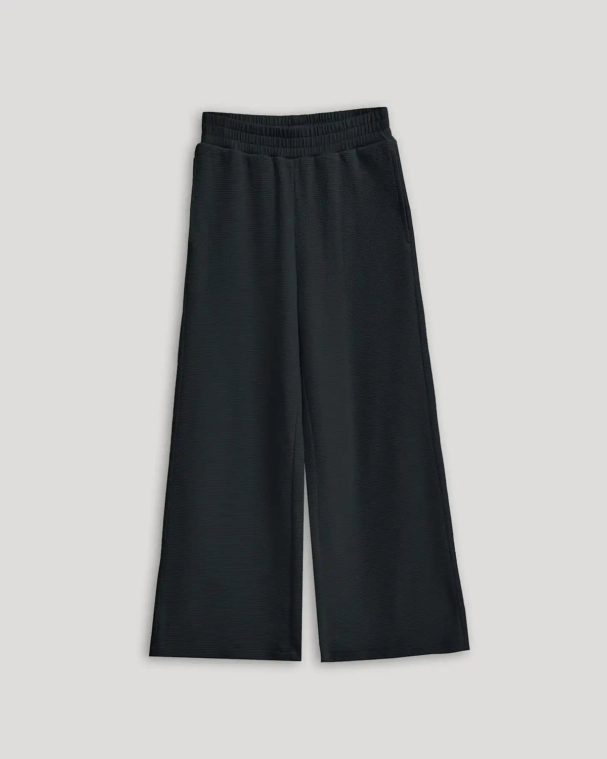 Girls Black Waffle Wide Leg Pants
