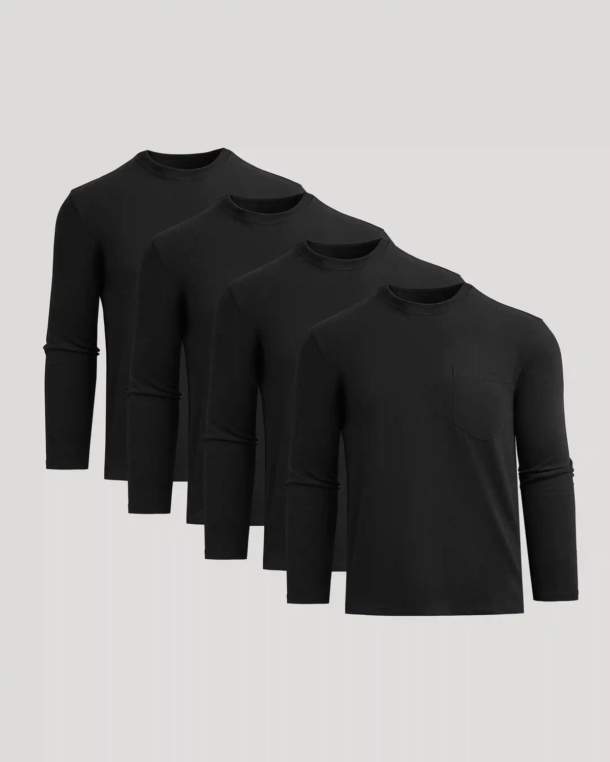 Black Heavyweight Long Sleeve Pocket Crew 4-Pack
