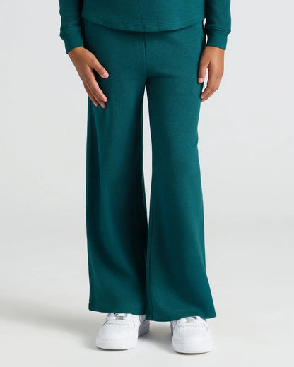 Girls Deep Emerald Waffle Wide Leg Pants