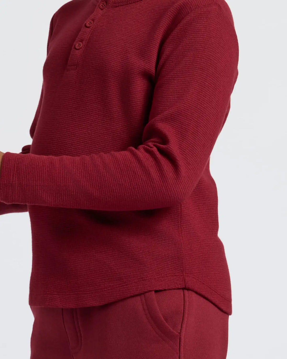 Boys' Dark Maroon Long Sleeve Waffle Henley
