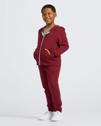 Boys Dark Maroon Full Zip Fleece Hoodie & Jogger 2-Pack