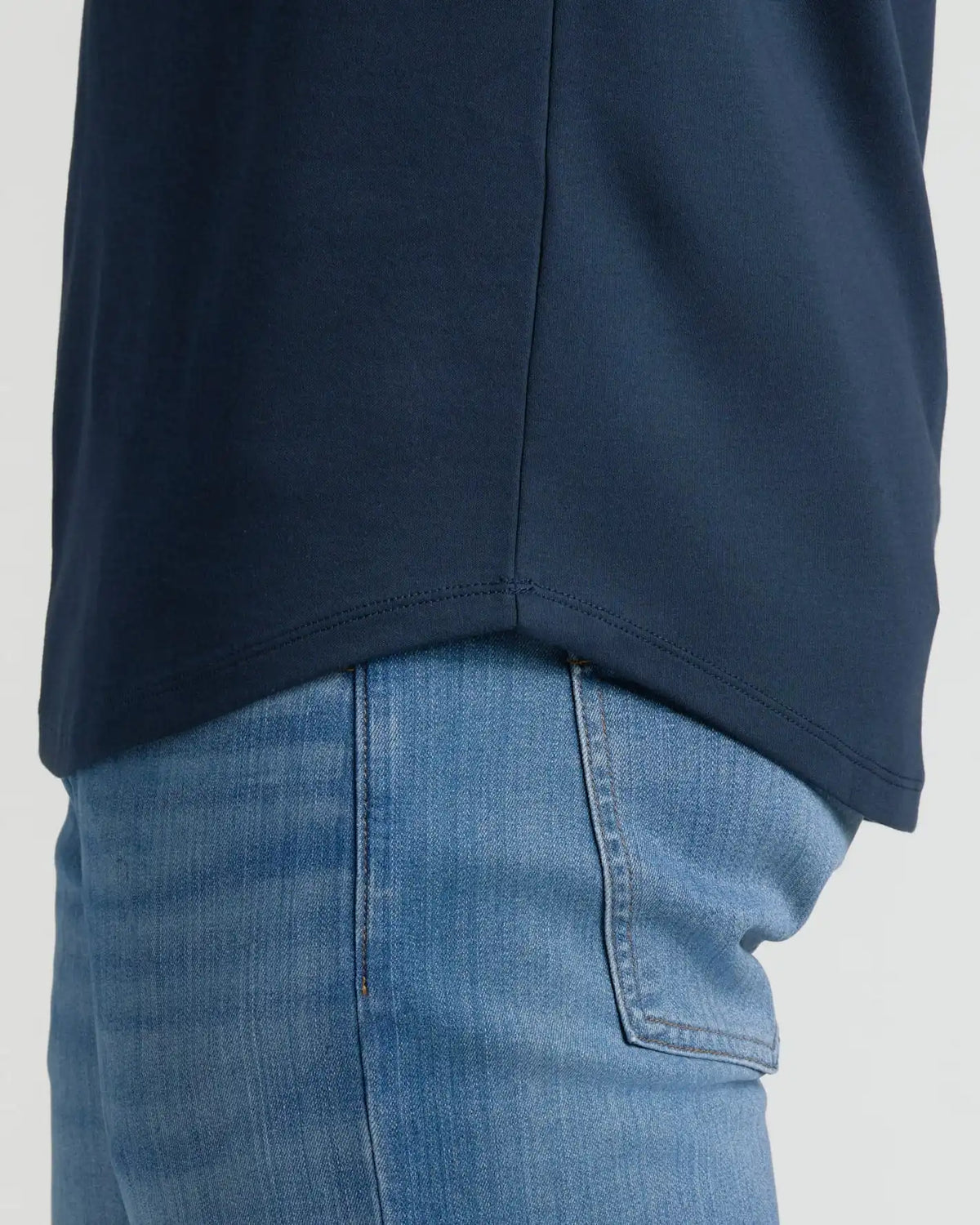 Navy Tall Pima Cotton Blend Curved Hem Crew