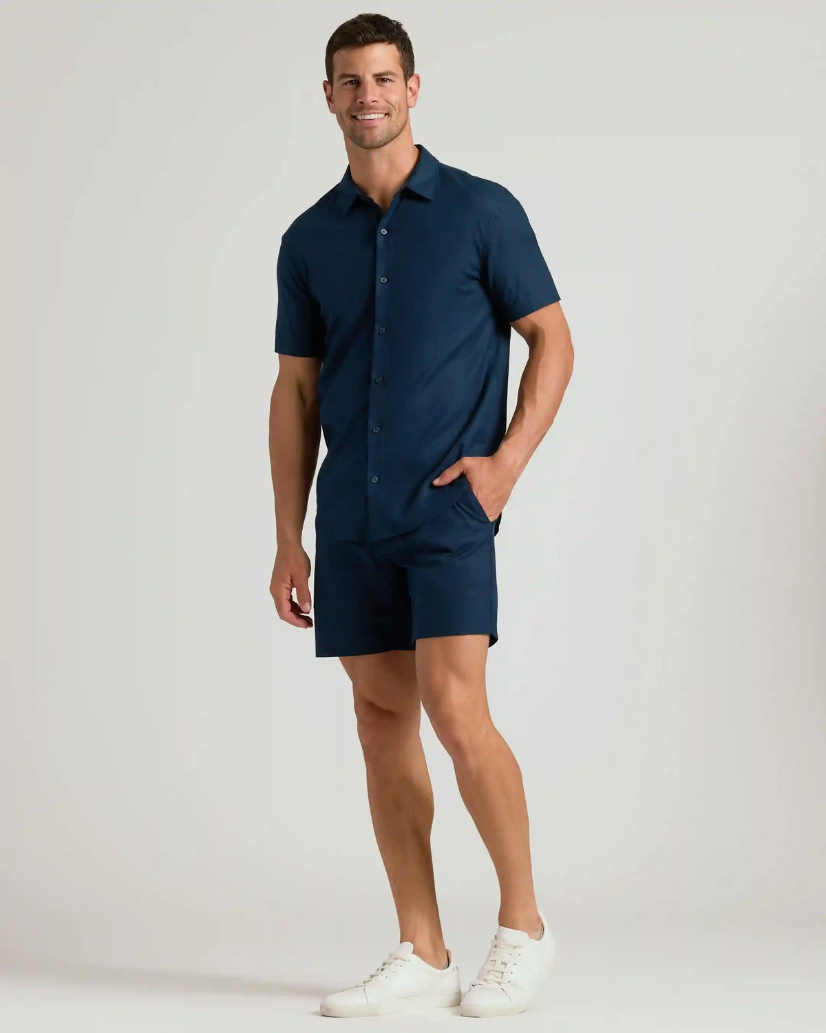 7" Navy Linen Shorts
