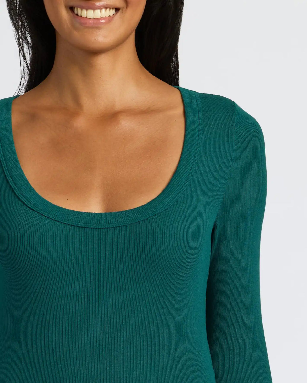 Womens Deep Emerald Ribbed Long Sleeve Scoop Neck Tee