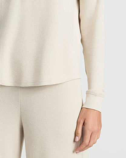 Womens Oatmeal Waffle Long Sleeve Henley & Waffle Leg Pant 2-Pack