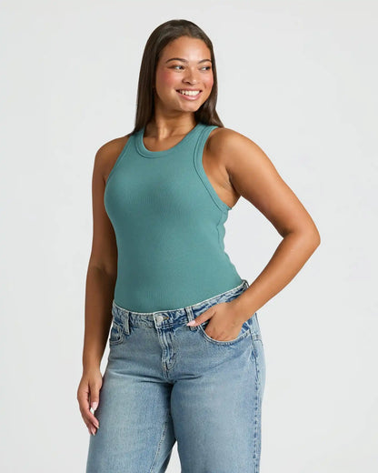 Womens Stormcloud Ribbed High Neck Tank