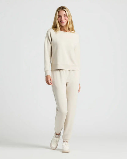 Womens Oatmeal Slouch Pullover Crew & Relaxed Jogger 2-Pack
