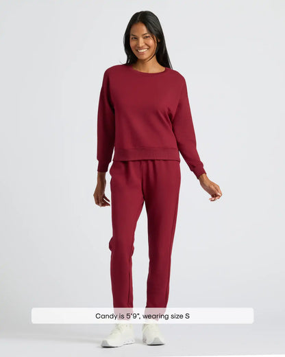 Womens Dark Maroon Slouch Pullover Crew & Relaxed Jogger 2-Pack