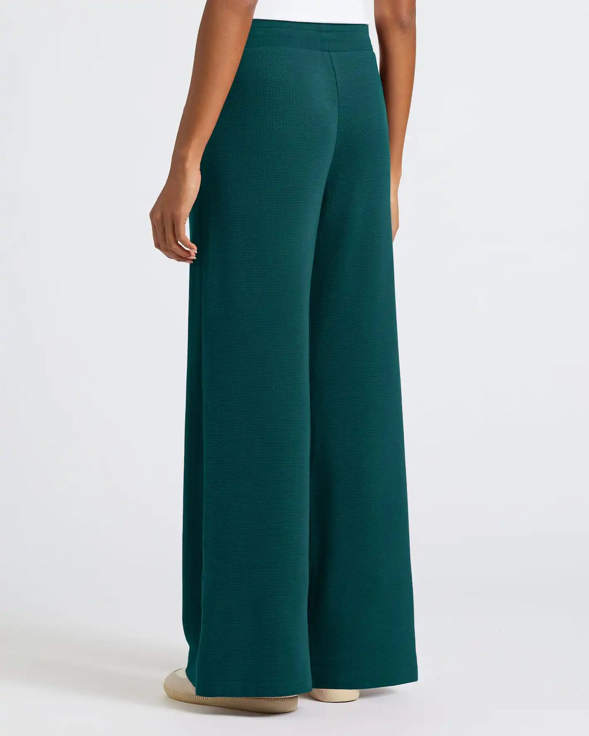 Womens Deep Emerald Waffle Wide Leg Pants