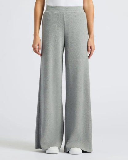 Womens Heather Gray Waffle Wide Leg Pants