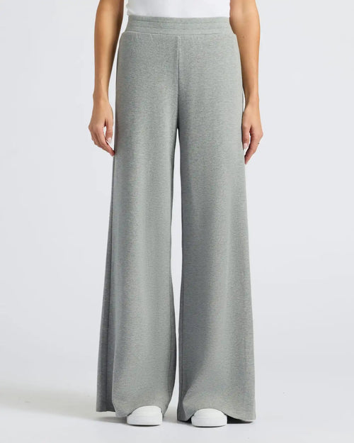 Womens Heather Gray Waffle Wide Leg Pants