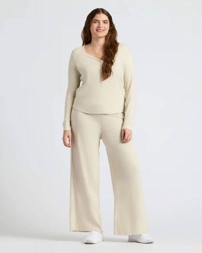 Womens Oatmeal Waffle Long Sleeve Boxy Henley